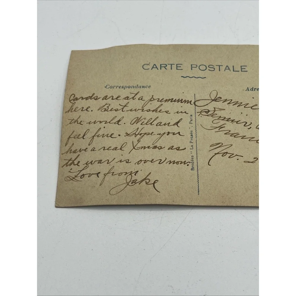 VTG White Yellow Flowers Embroidered Postcard 1918 Souvenir From France Ephemera